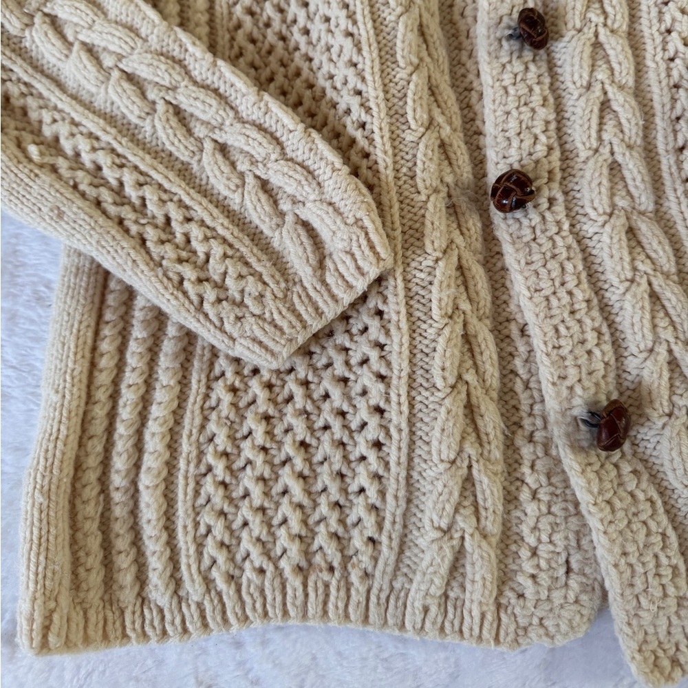 Vintage hand knit acrylic fisherman‎ Irish sweater leather buttons EVC size M/L - Picture 4 of 8